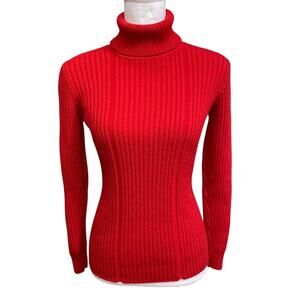 Vintage Women's Size XS? Stretch Rib Knit 100% Wool Austria Red Sweater Norway